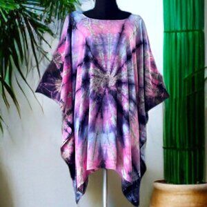 Pink Multi Tie Dyed Dolman Sleeve Cover Up Poncho Top (#48)